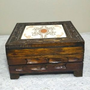 Antique Jewelry Box Wood &Tiles / Colorful Twigs